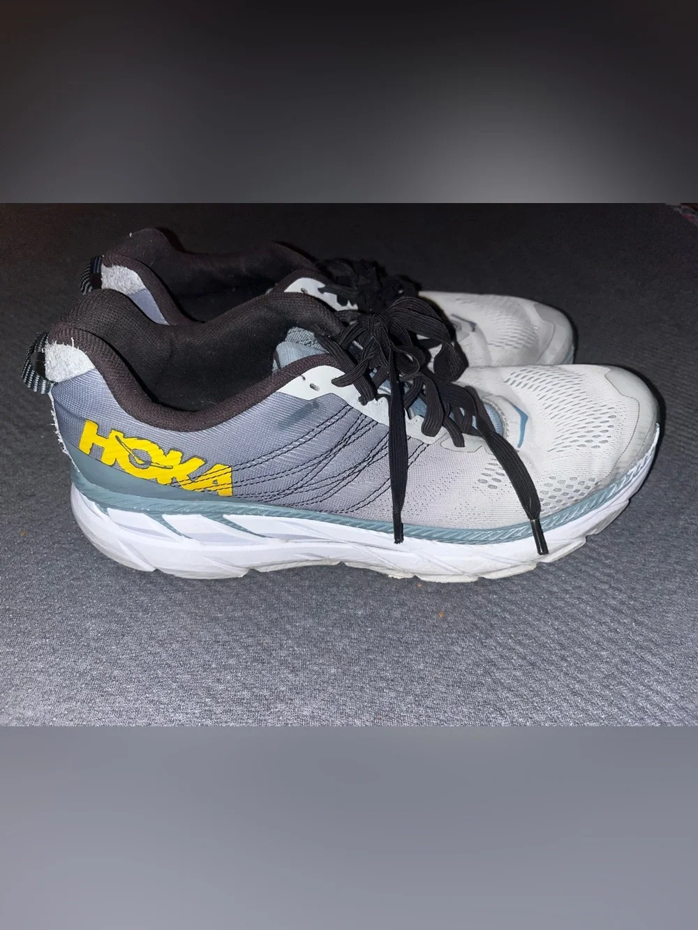 GUC men’s Hoka One One Clifton 6 running shoes. Size 12. Heel area has fraying